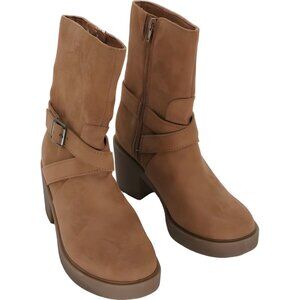 Style Co Bessiee Tan Block Heel Booties Zip Buckle Ankle Boots Women's US 5M